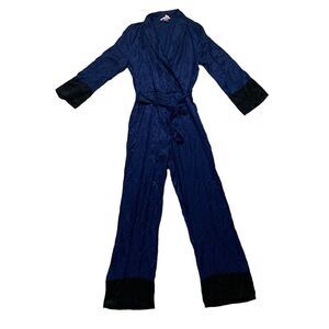 Victoria's Secret Pajamas Womens Small Blue Satin Lounge Jumpsuit Zebra Print